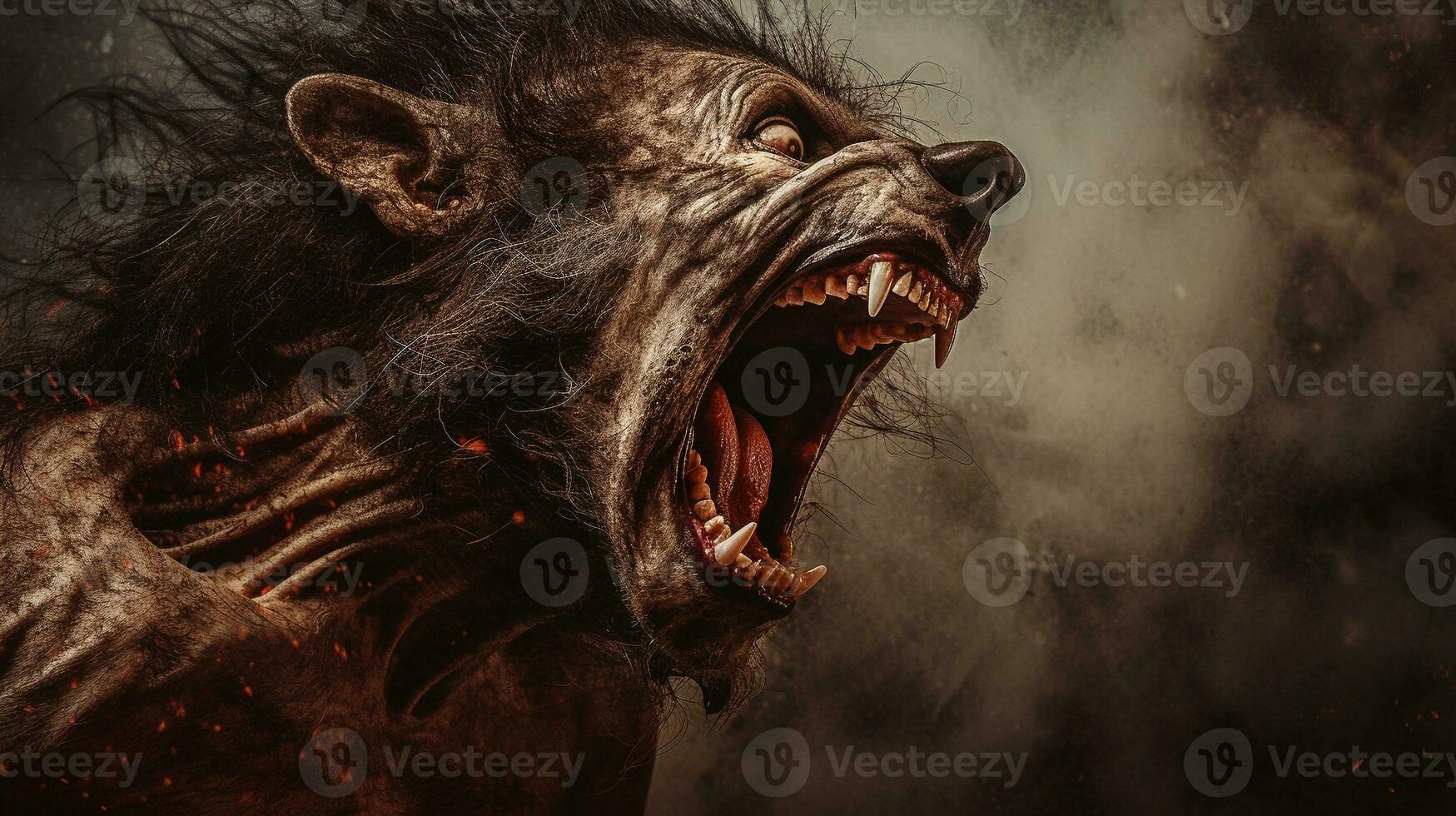 A captivating scene portraying the transformation of a human into a werewolf, a creature from European folklore, against a textured background, background image, AI generated photo