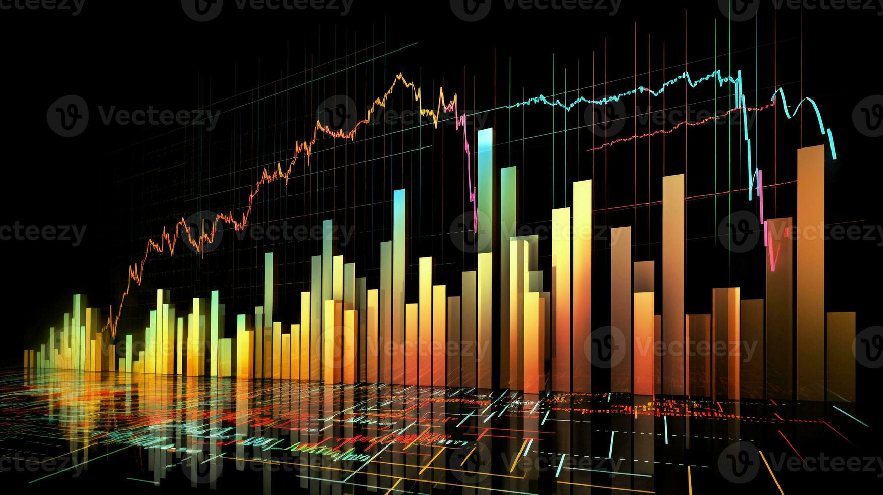 An image displaying a stock market chart with rising or falling trends, allowing space for text, background image, AI generated photo