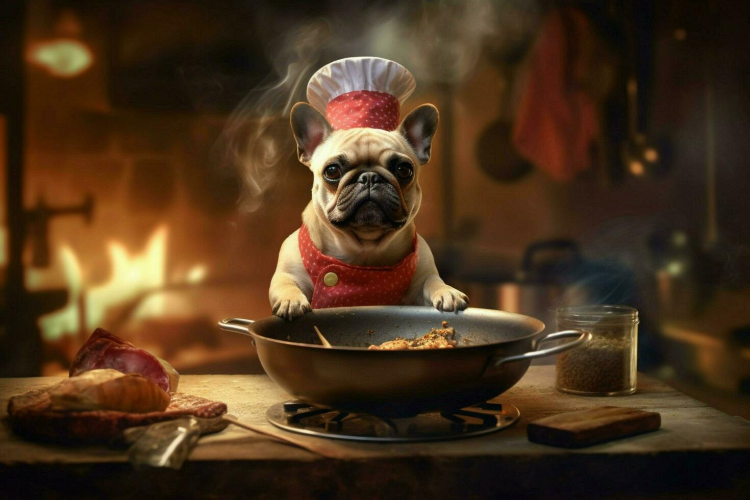 chef dog cooking food photo