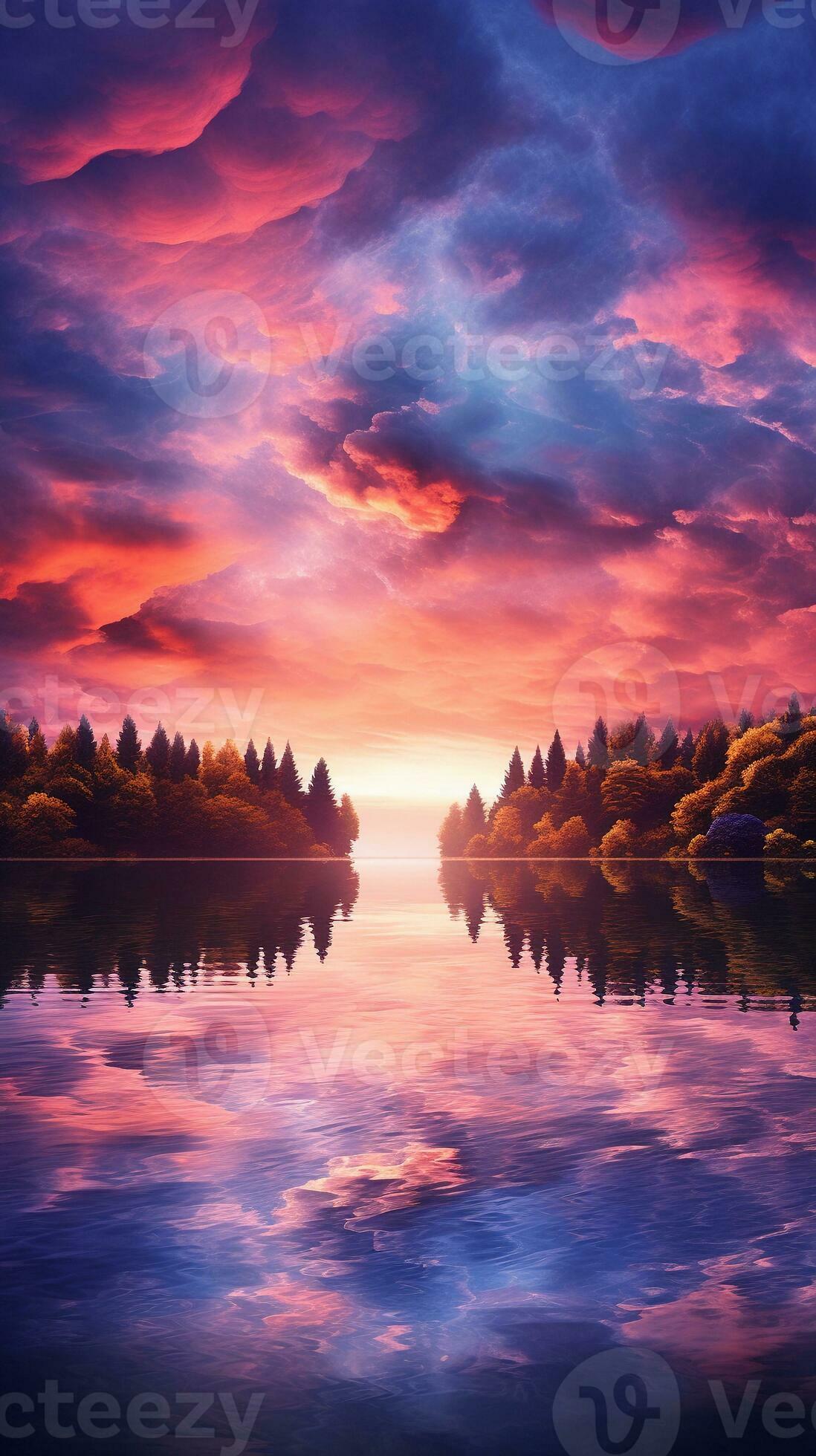 Generate a highresolution image of a serene sunset over a calm lake