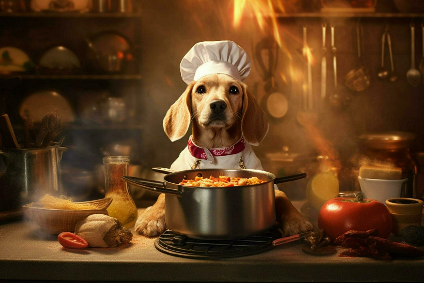 chef dog cooking food photo