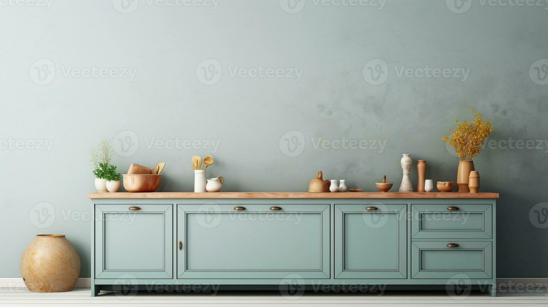 Kitchen furniture display with space for text and textured background, background image, AI generated photo