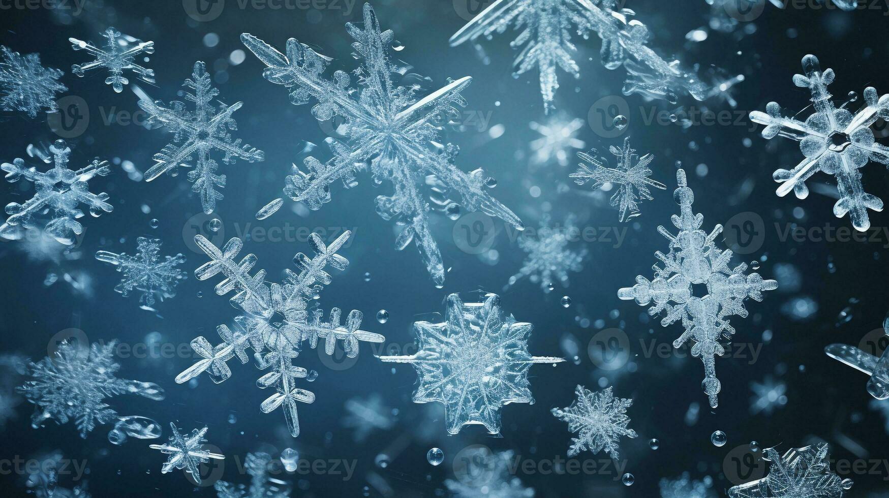 A visual representation of a collection of snowflake crystals on a dark background, inviting text to discuss the science behind snowflake formation, background image, AI generated photo