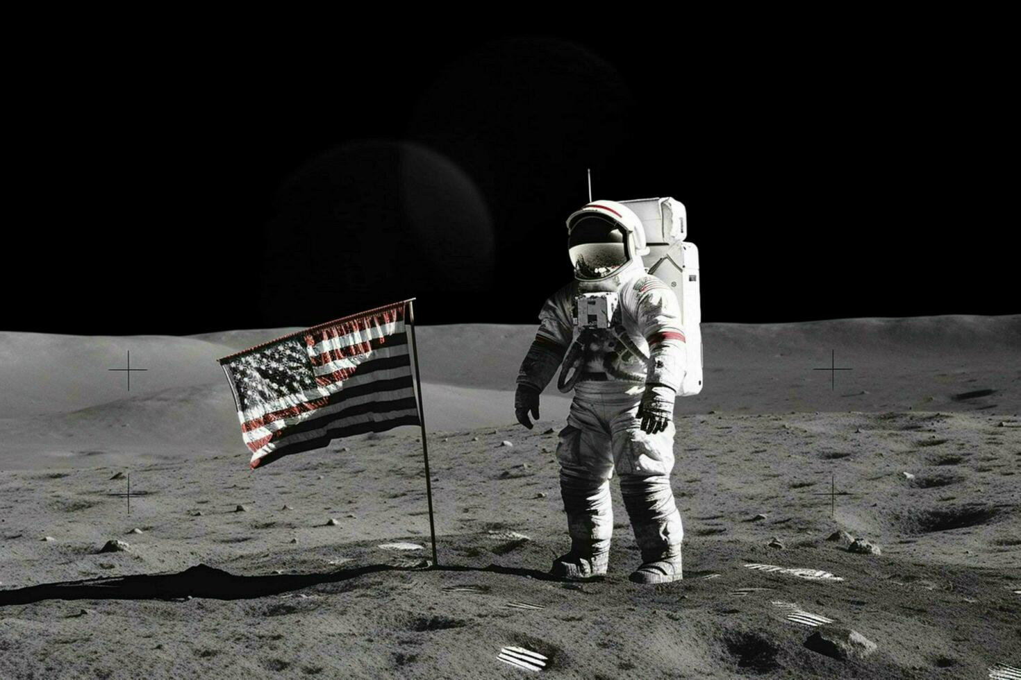 chinese astronaut moon with flag photo