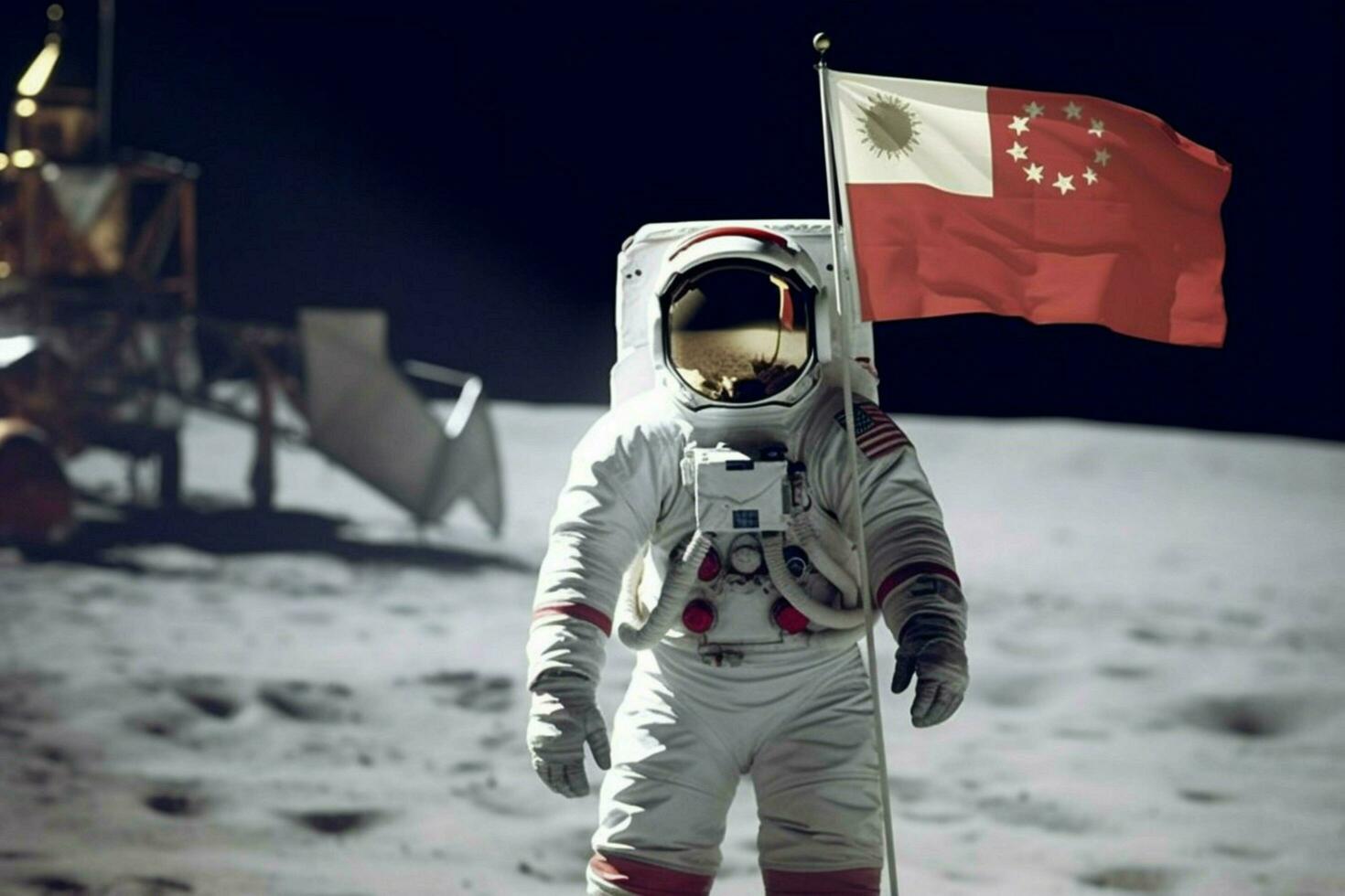 chinese astronaut moon with flag photo