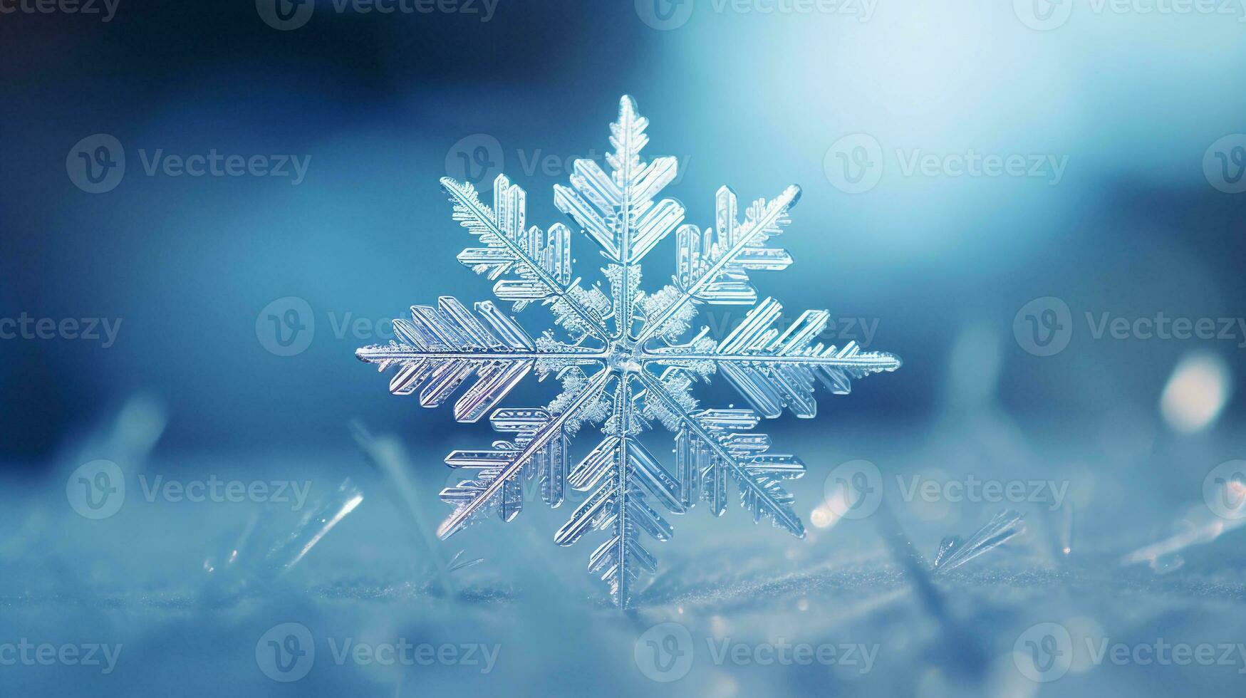 An image showcasing a close-up view of a single, delicate snowflake, with ample space for text, background image, AI generated photo