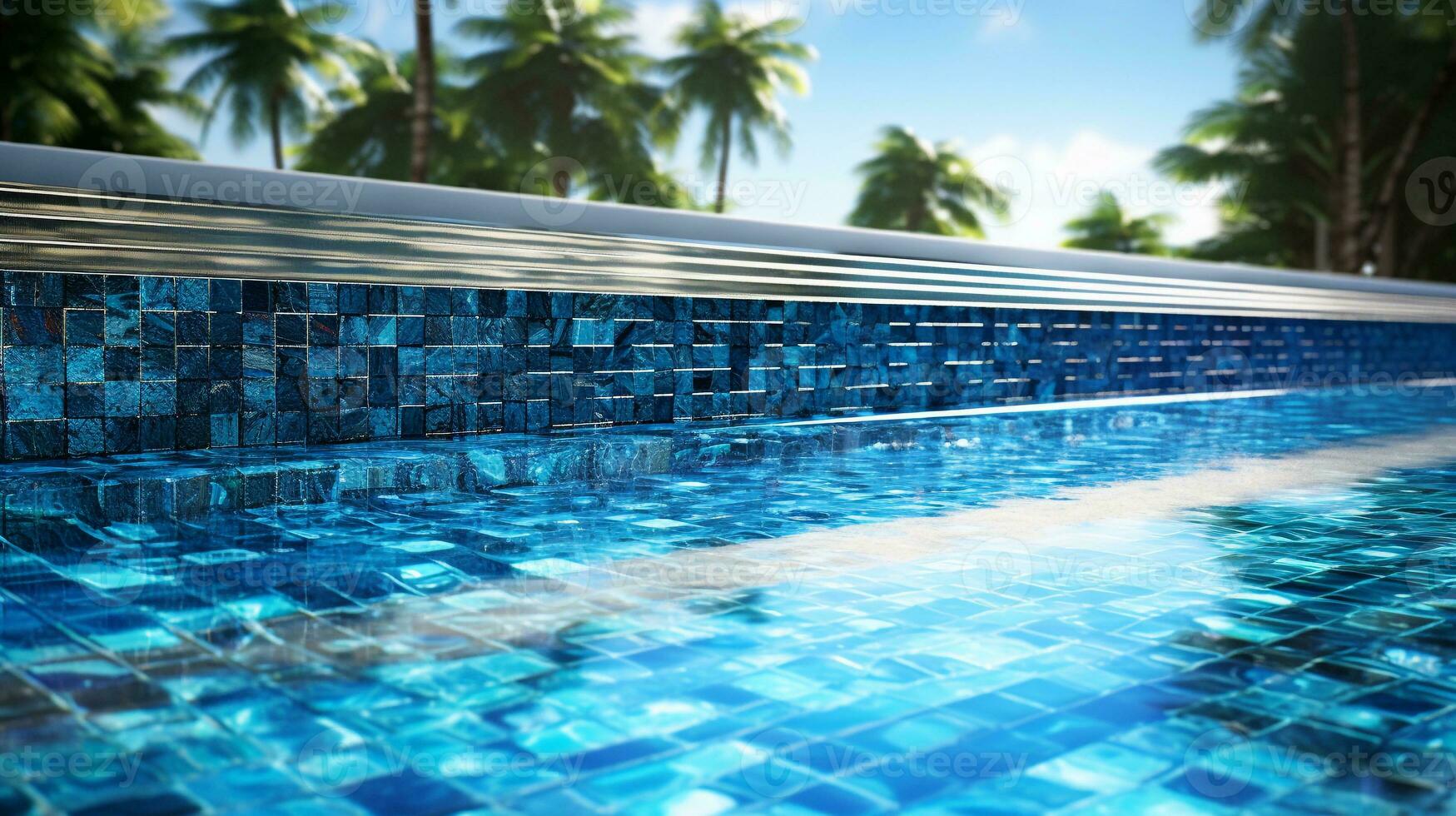 A scene illustrating a luxurious pool adorned with textured glass tile accents, providing space for text, background image, AI generated photo