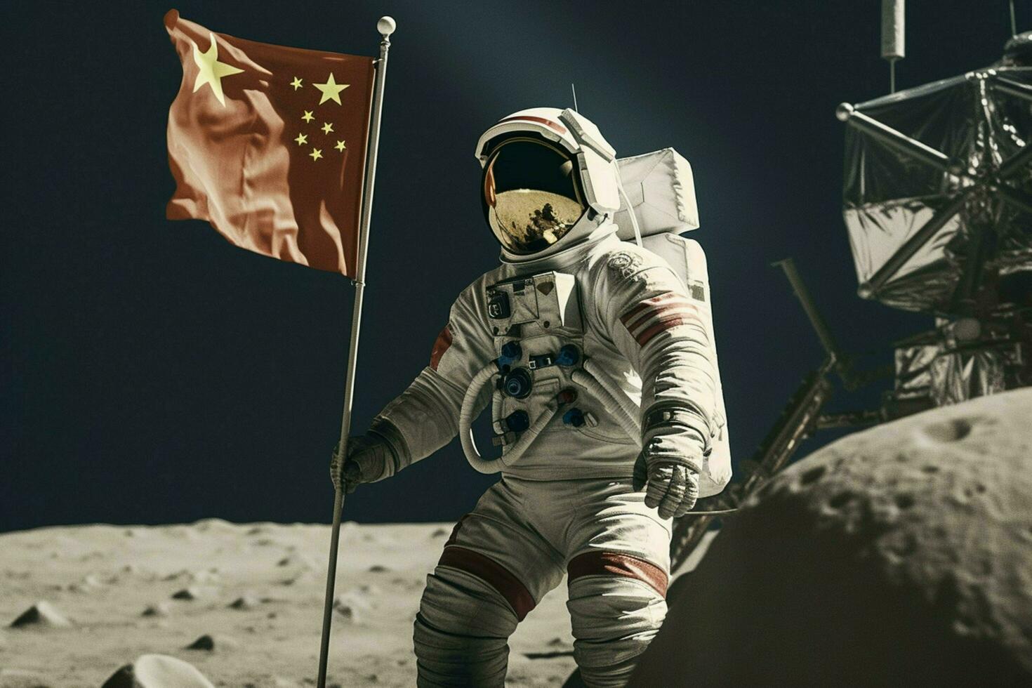 chinese astronaut moon with flag photo