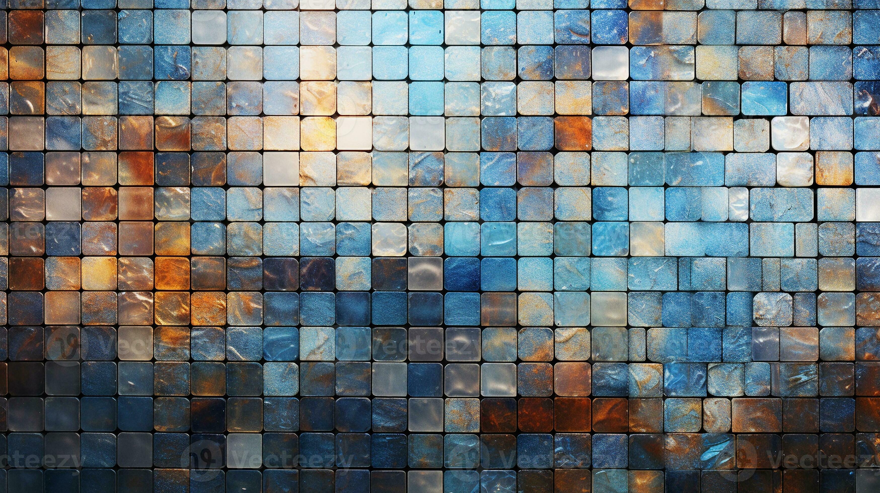 An image featuring an intricate glass tile mosaic design with a textured background, leaving