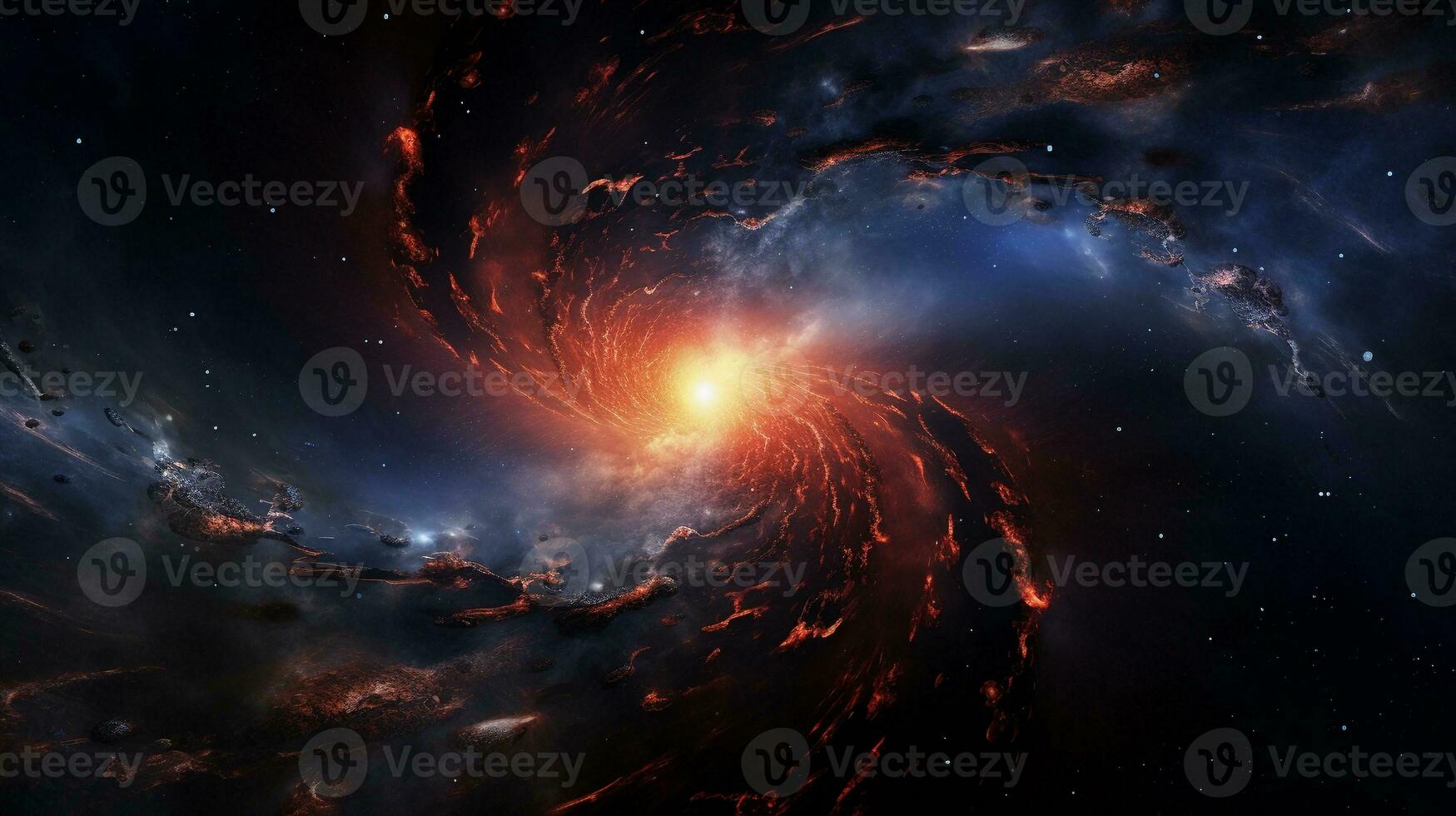 An artistic portrayal capturing celestial phenomena like supernovae or black holes in interstellar space, with designated areas for text, background image, AI generated photo