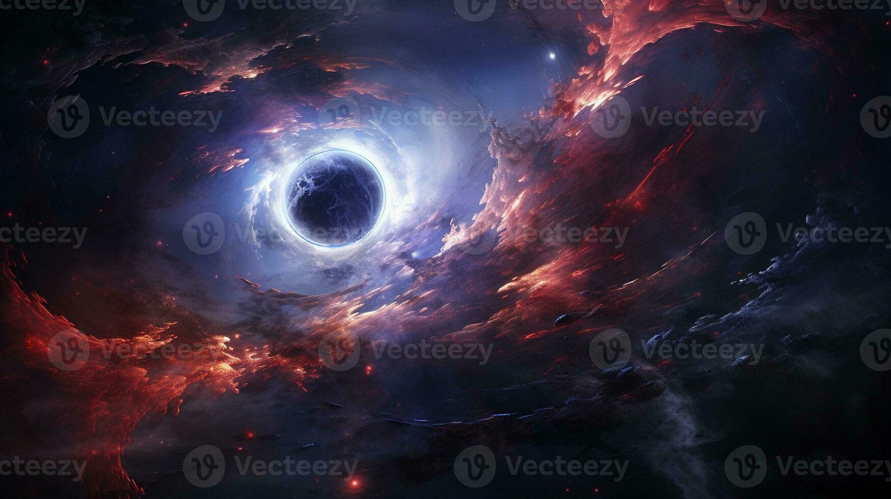 An artistic portrayal capturing celestial phenomena like supernovae or black holes in interstellar space, with designated areas for text, background image, AI generated photo