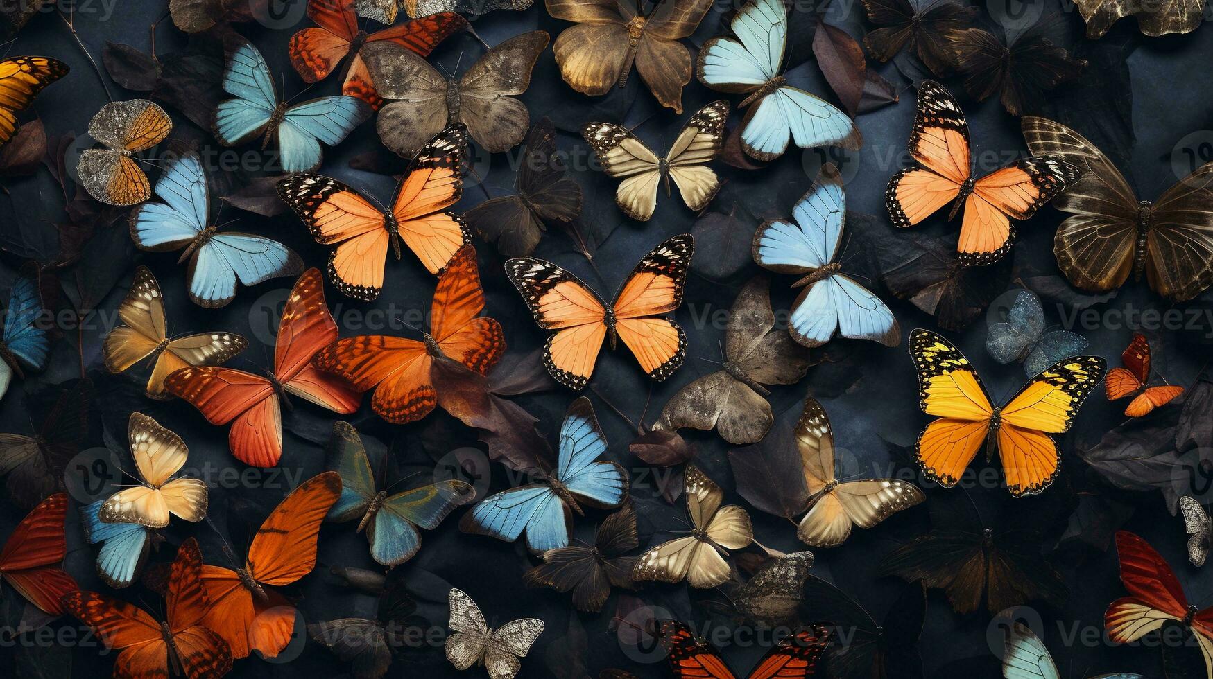 un imagen exhibiendo mariposas como parte de un ingeniosamente diseñado, texturizado composición, permitiendo espacio para texto, antecedentes imagen, ai generado foto