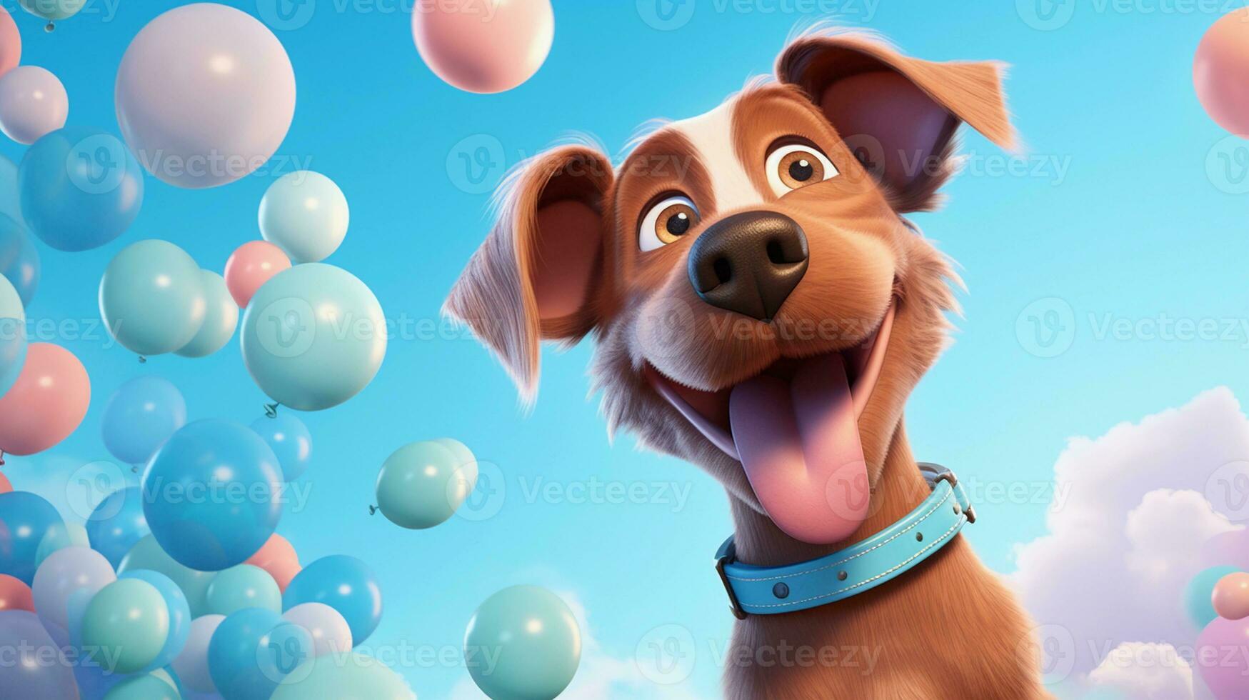 An image capturing a lively cartoon-style dog enjoying a playful moment against a pastel backdrop. AI generated photo