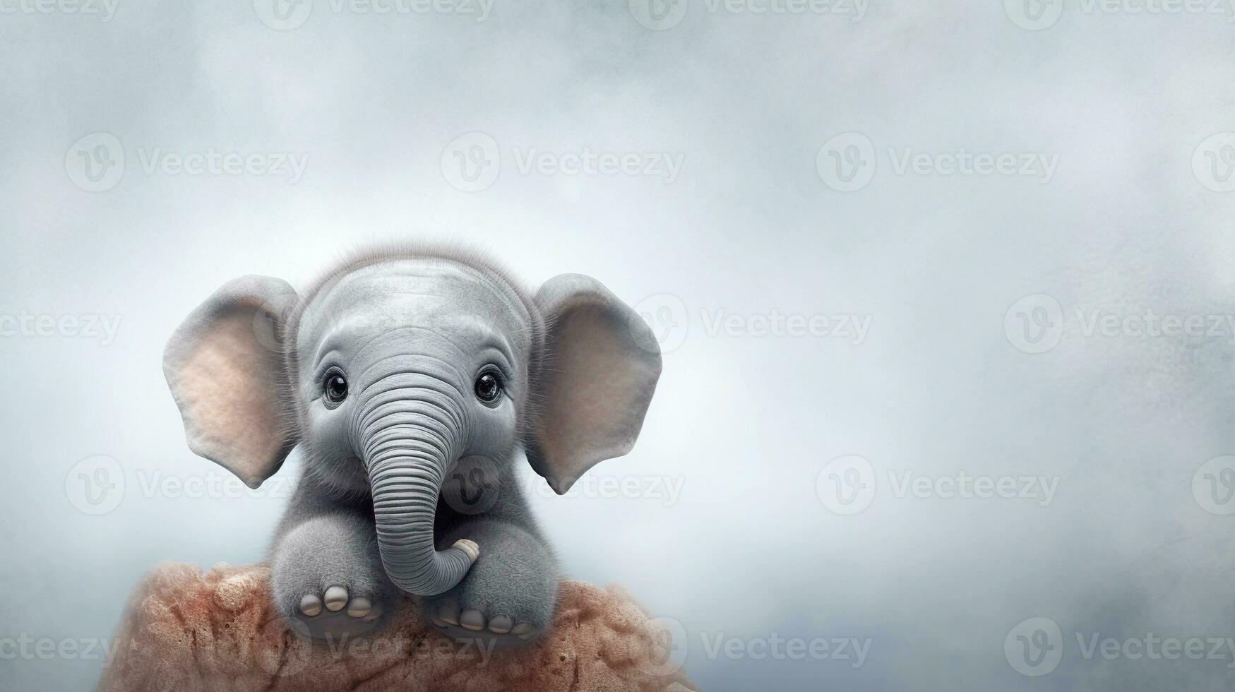 Close-up of a cute baby elephant with textured background and space for text, background image, AI generated photo