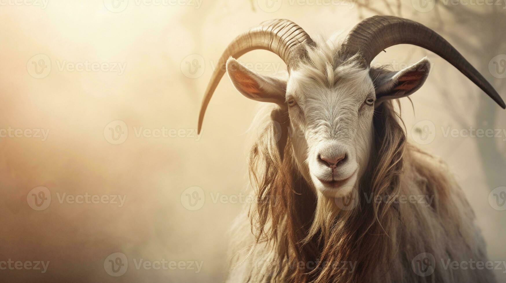 Close-up of an amazing male goat with textured background and space for text, background image, AI generated photo