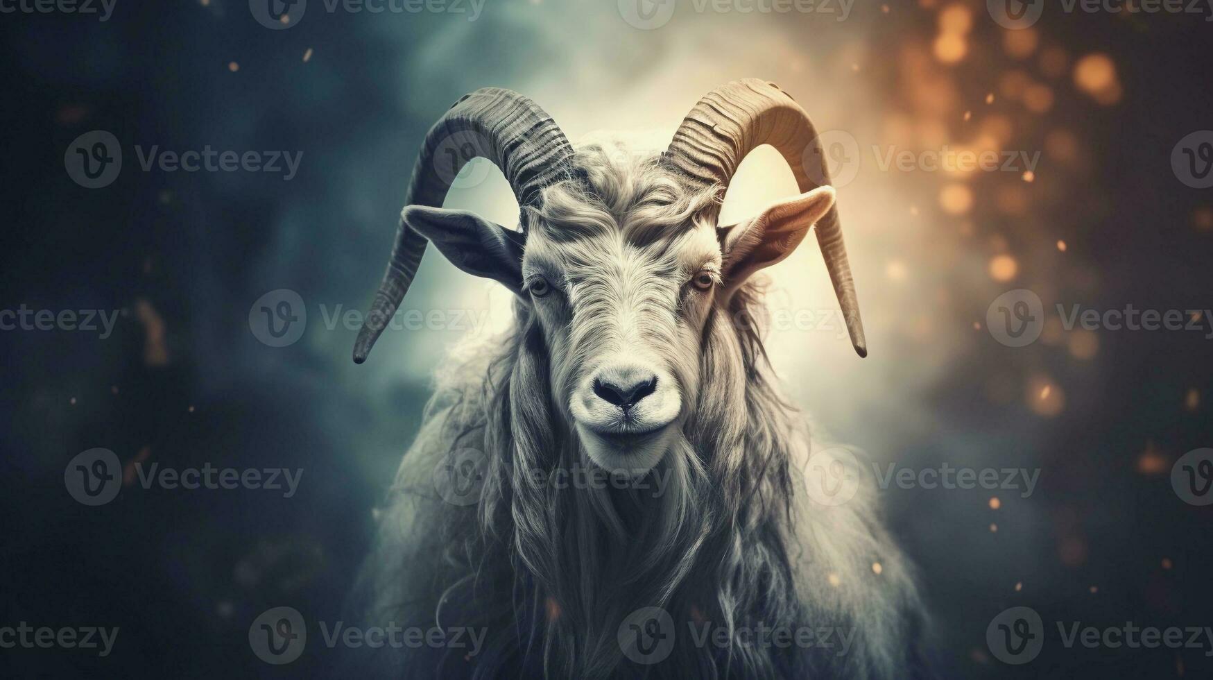 Close-up of an amazing male goat with textured background and space for text, background image, AI generated photo