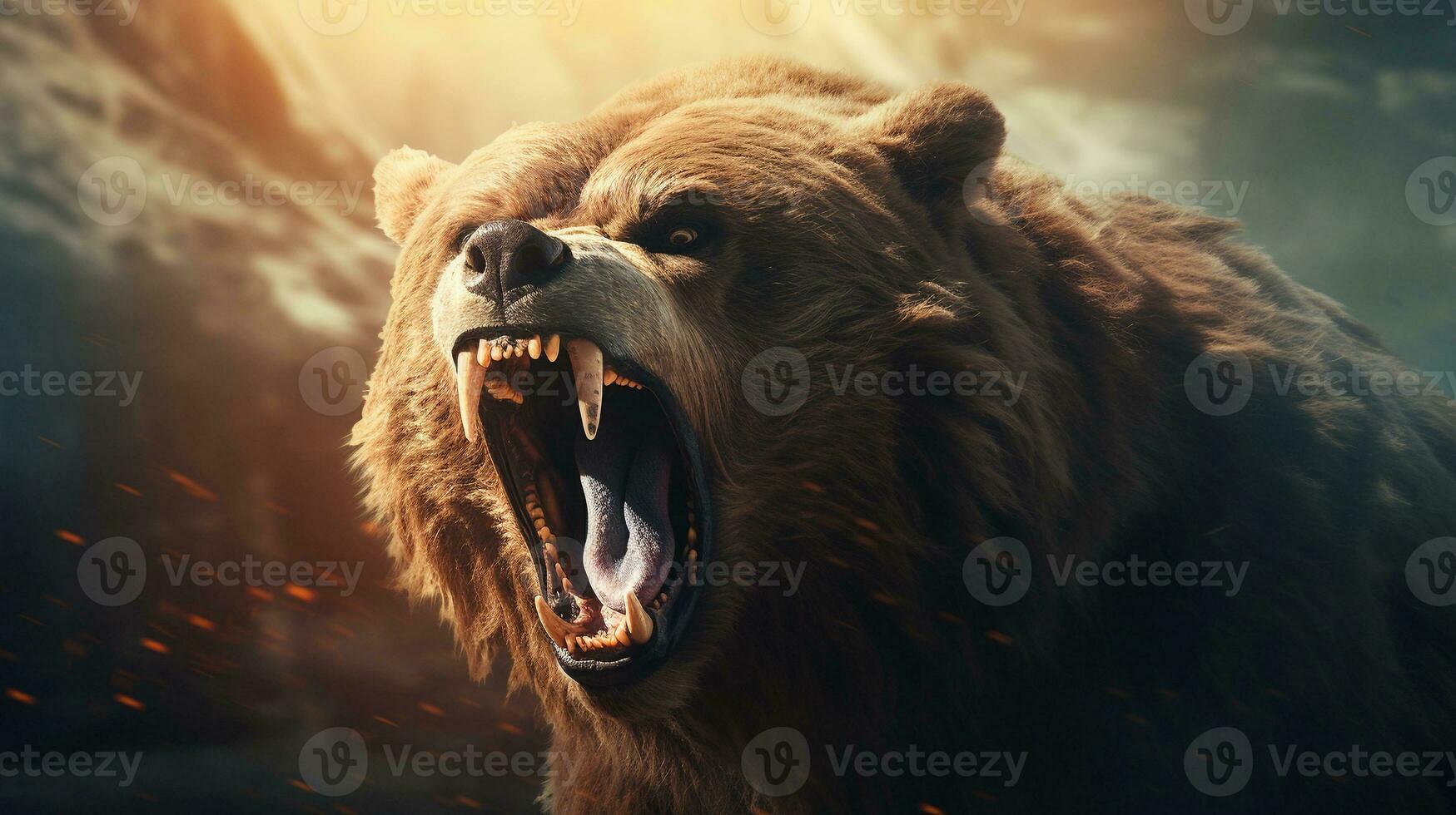 Close-up of awesome roaring bear with textured background and space for text, background image, AI generated photo
