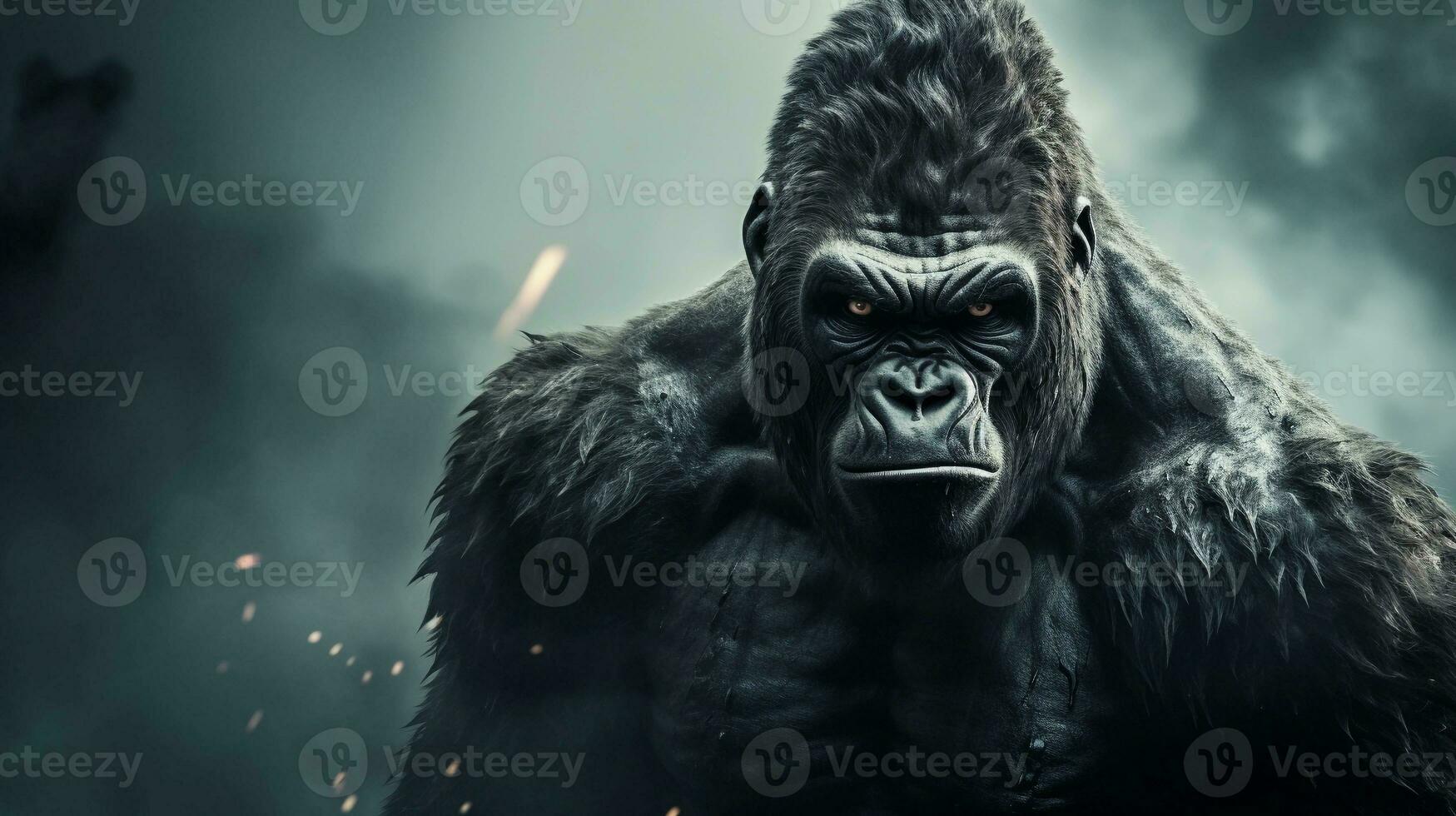 Close-up of mighty gorilla with textured background and space for text, background image, AI generated photo