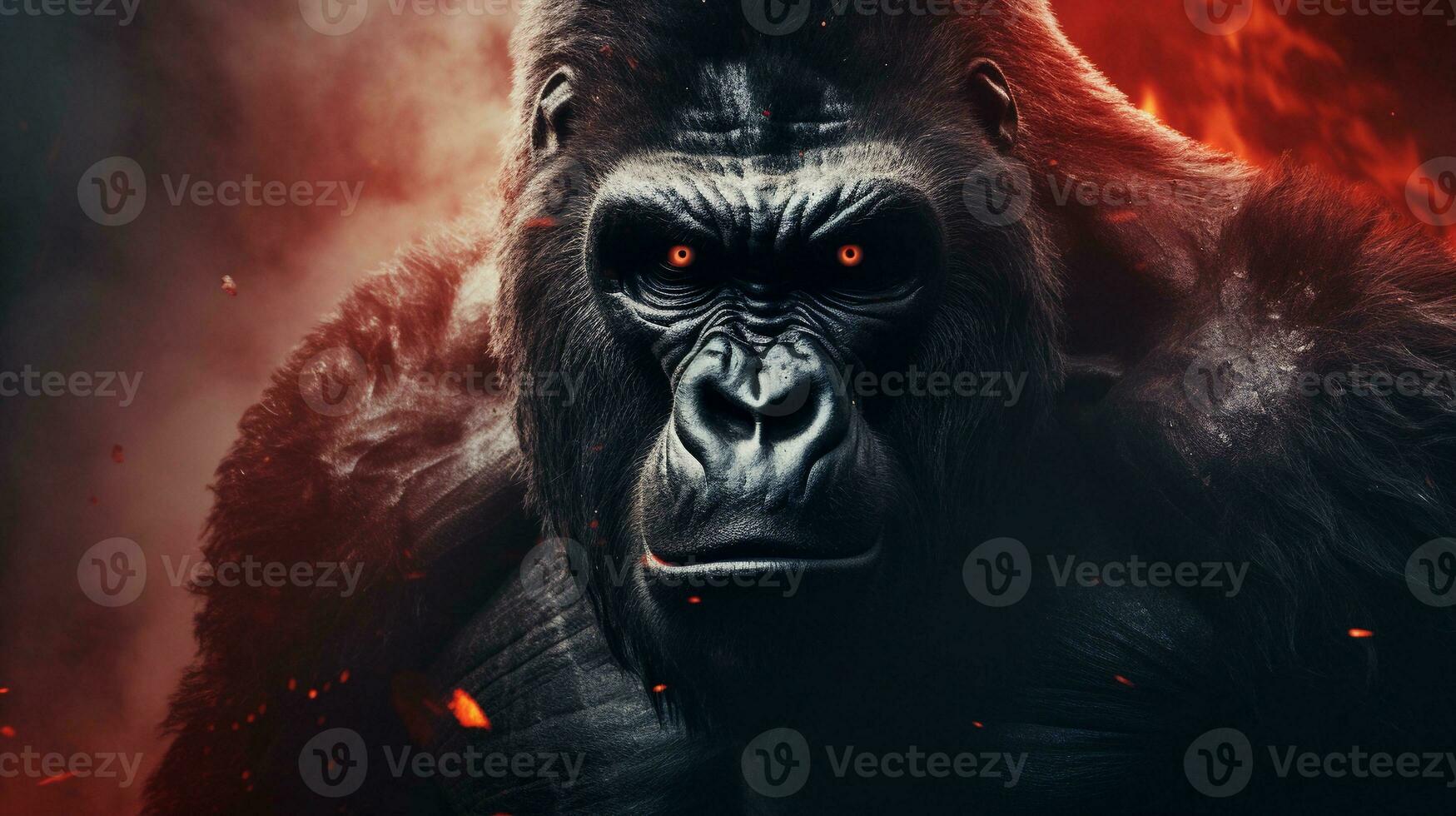 Close-up of mighty gorilla with textured background and space for text, background image, AI generated photo