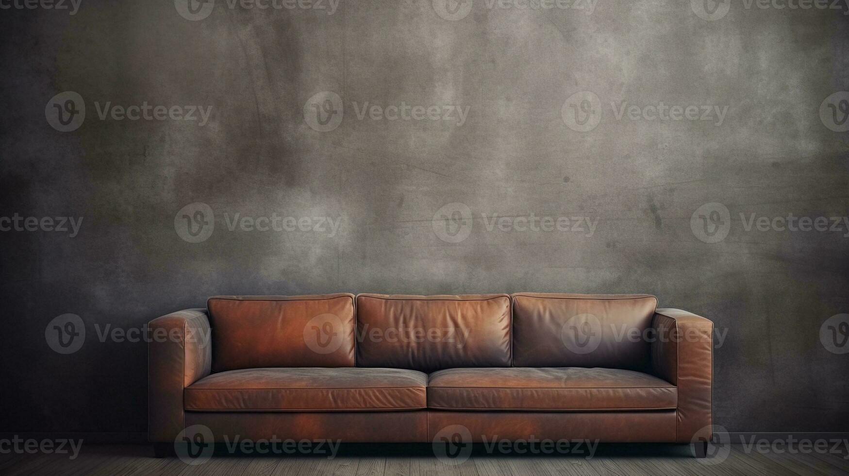 Image of a beautiful sofa with space for text and textured wall background, background image, AI generated photo