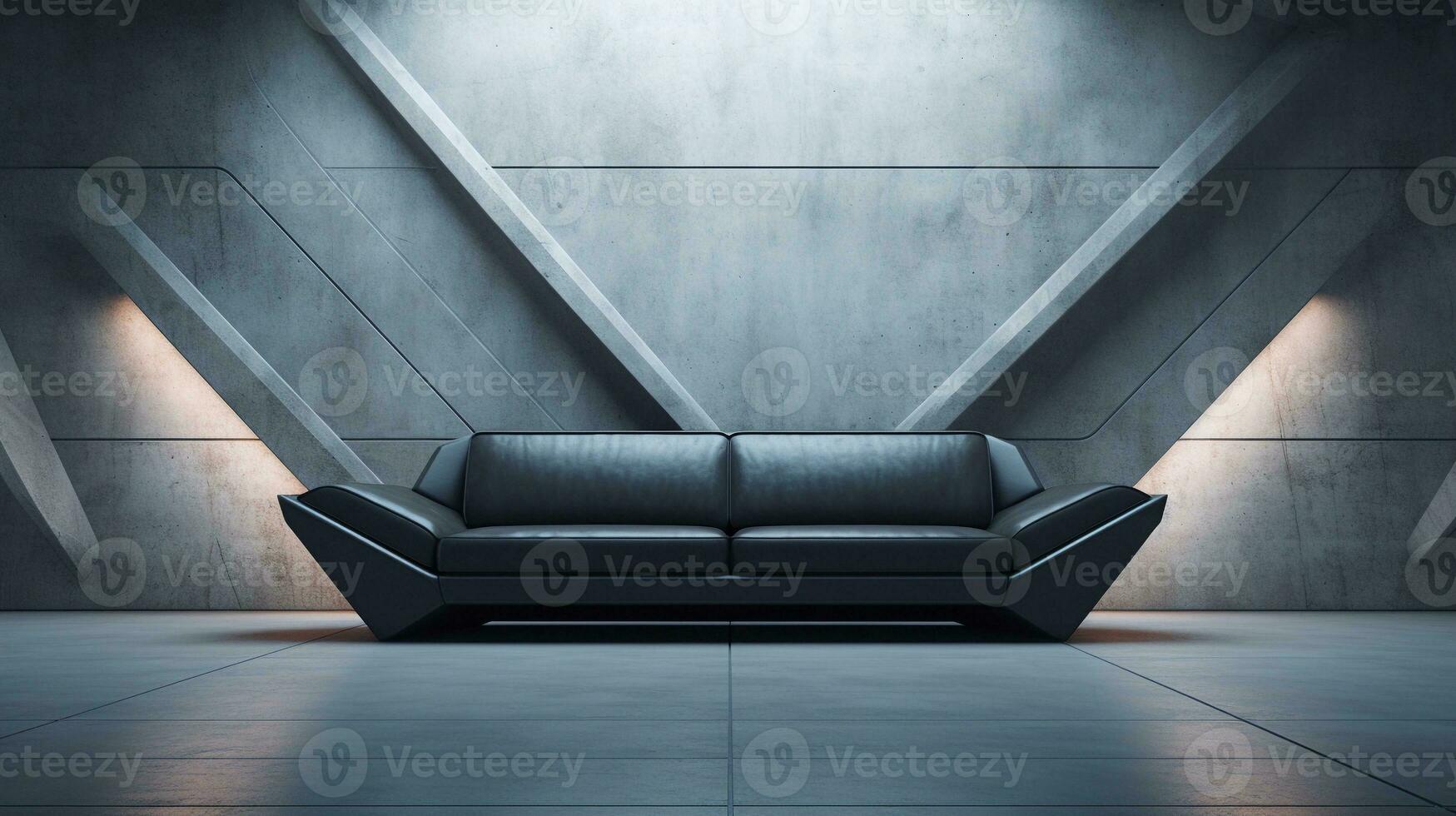 Image of a modern futuristic sofa with space for text and textured wall background, background image, AI generated photo