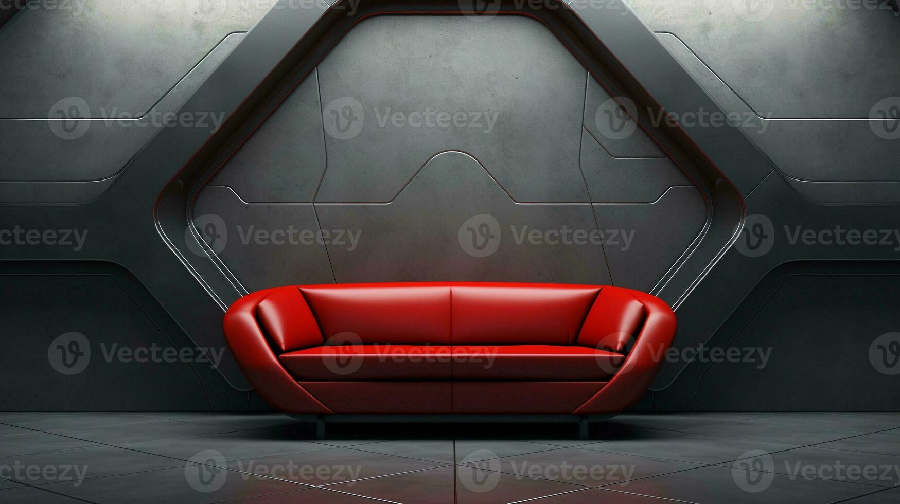 Image of a modern futuristic sofa with space for text and textured wall background, background image, AI generated photo