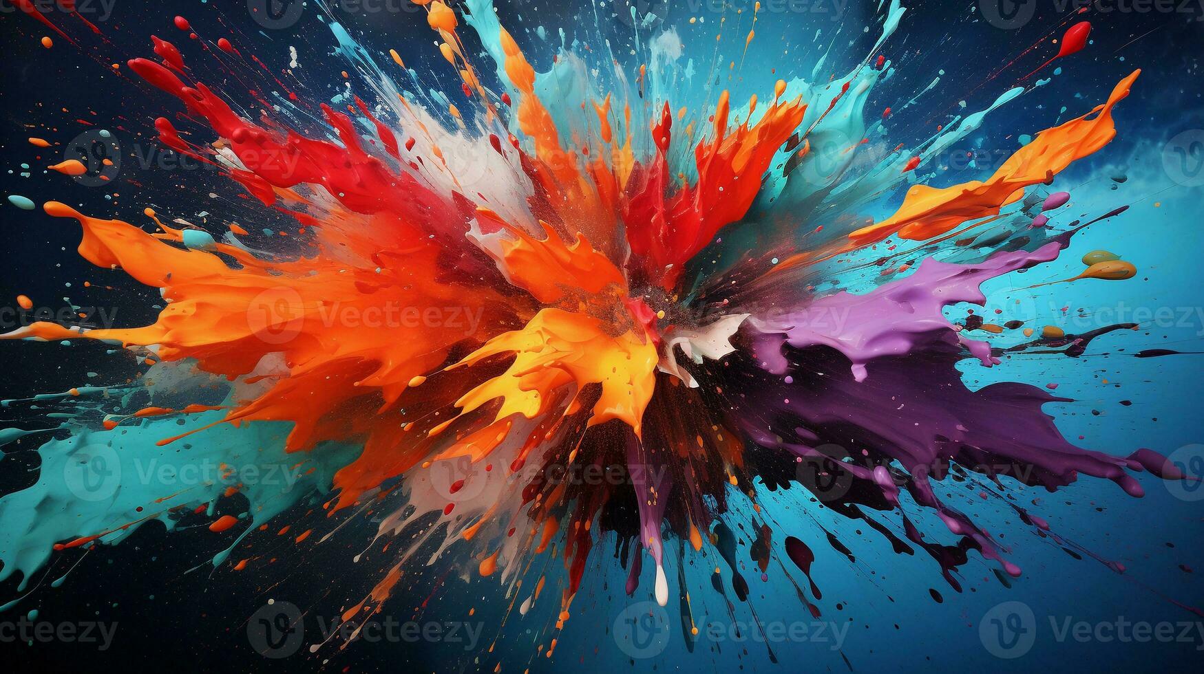 An image featuring a dynamic arrangement of paint splatters against a textured backdrop with space for text, background image, AI generated photo