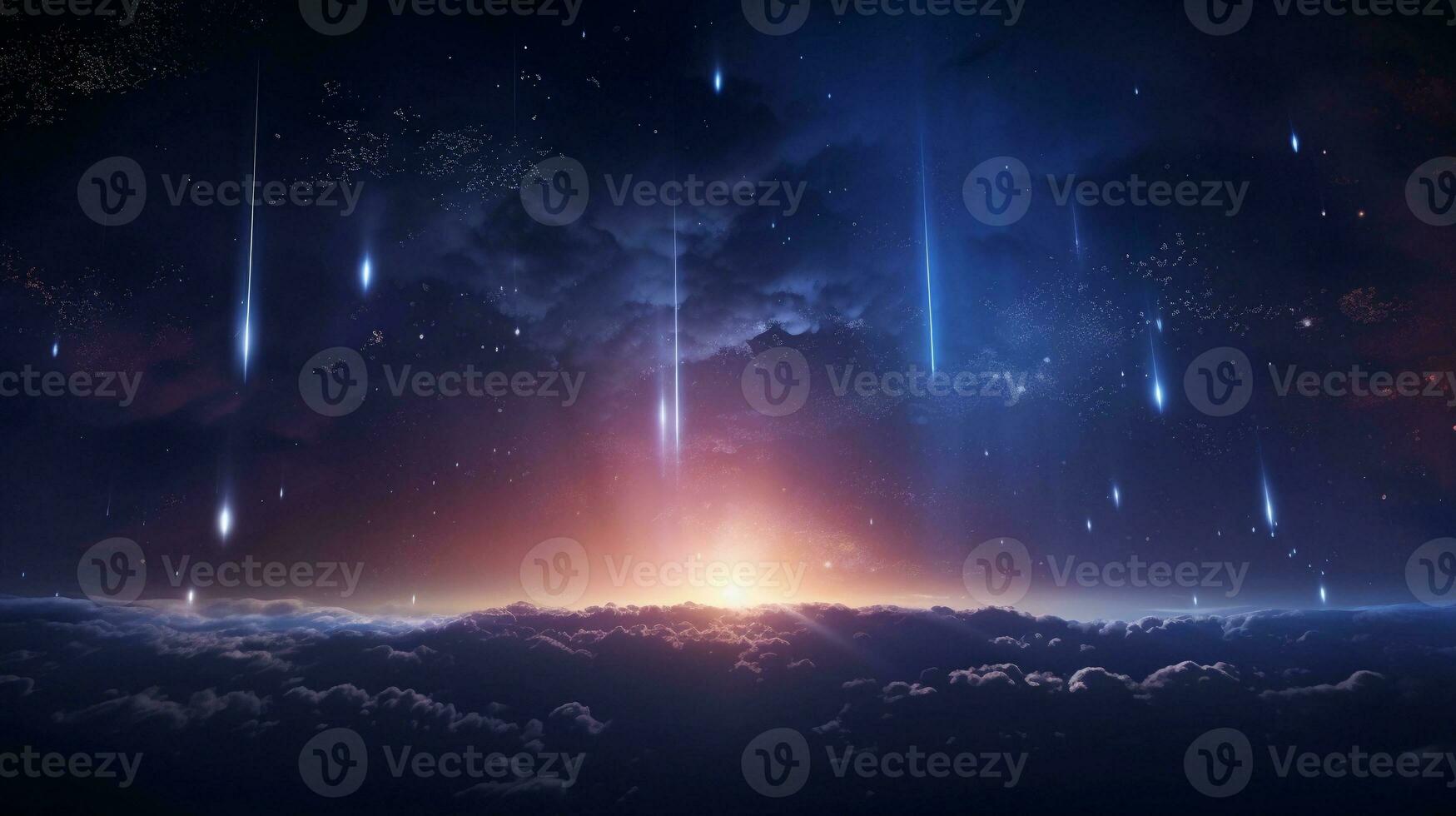 A visually captivating composition showcasing multiple starburst effects against a night sky, allowing space for text, background image, generative AI photo