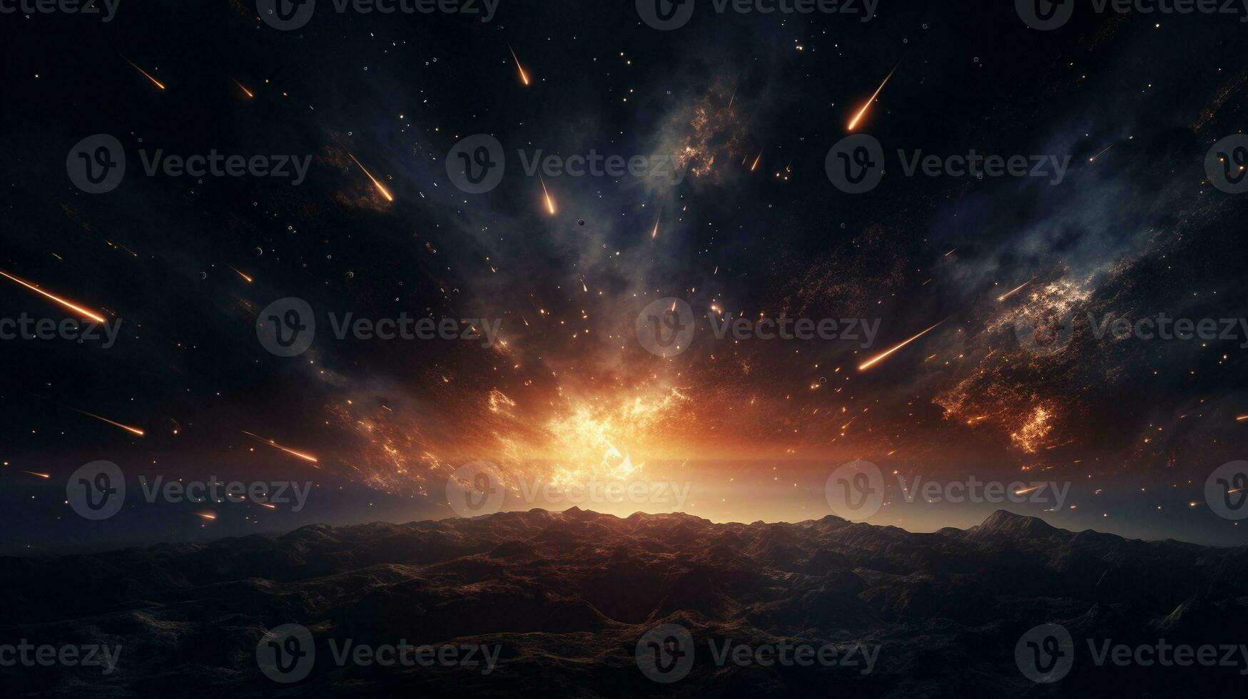 A visually captivating composition showcasing multiple starburst effects against a night sky, allowing space for text, background image, generative AI photo