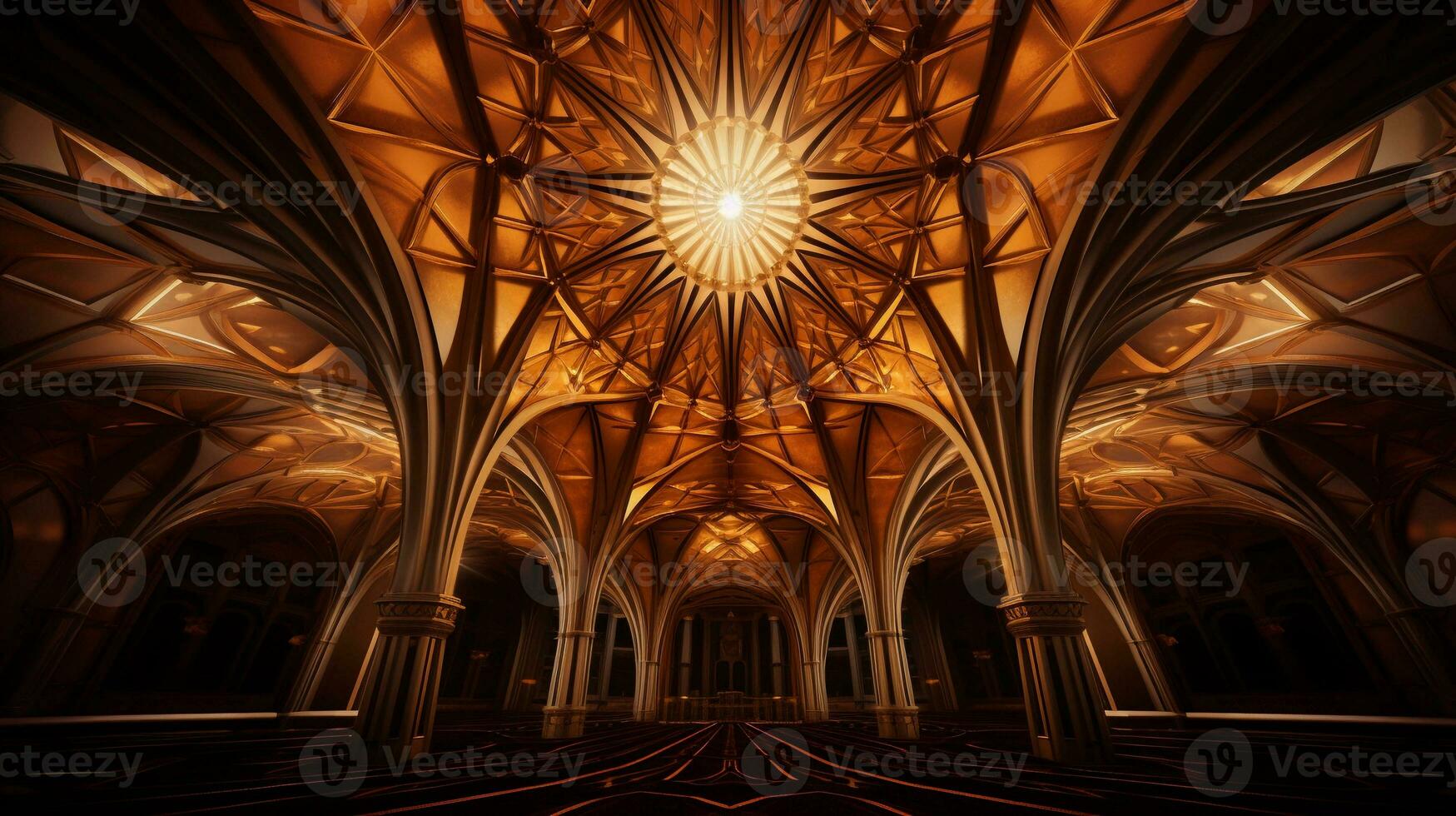 An artistic portrayal of a starburst pattern incorporated into architectural design, background image, generative AI photo