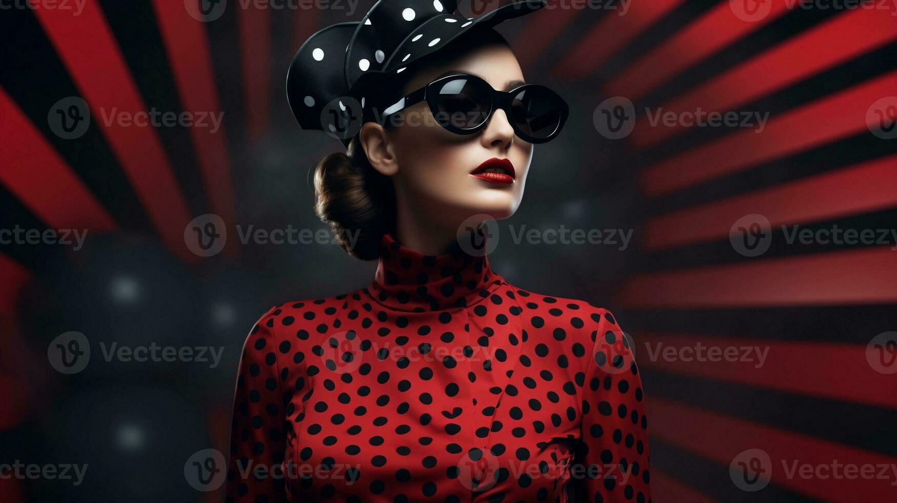 An image featuring a stylish outfit or accessory adorned with polka dots, space for text, background image, generative AI photo