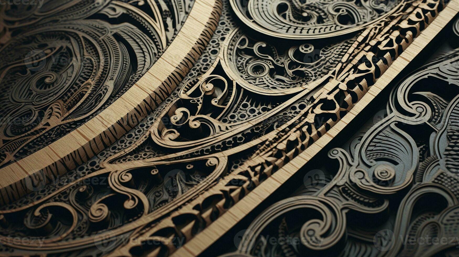 An image showcasing a finely crafted woodcut design with intricate dot patterns, space for text, background image, generative AI photo