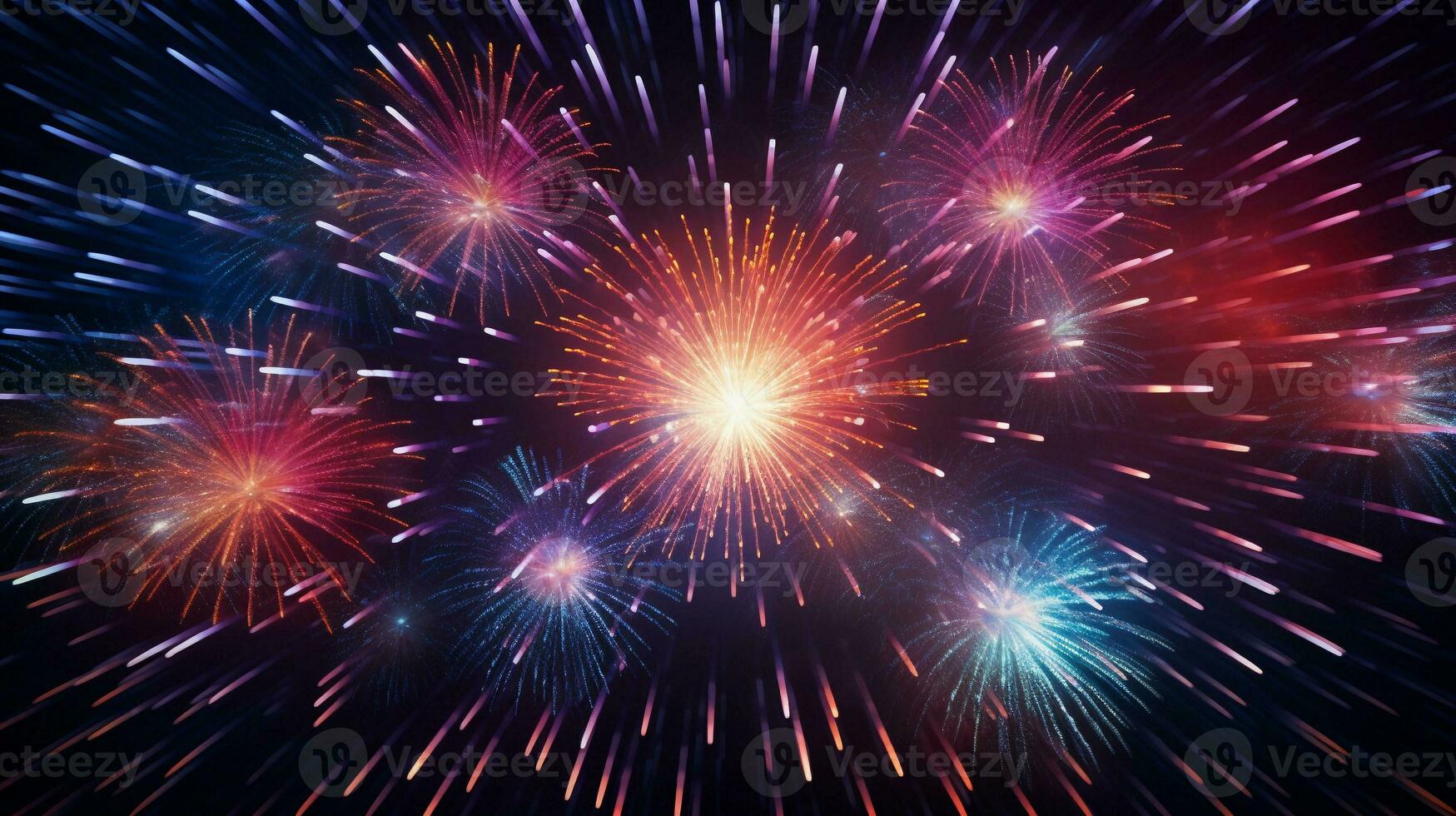 An image showcasing a starburst effect in a festive setting, such as fireworks or holiday decorations, allowing space for text, background image, generative AI photo