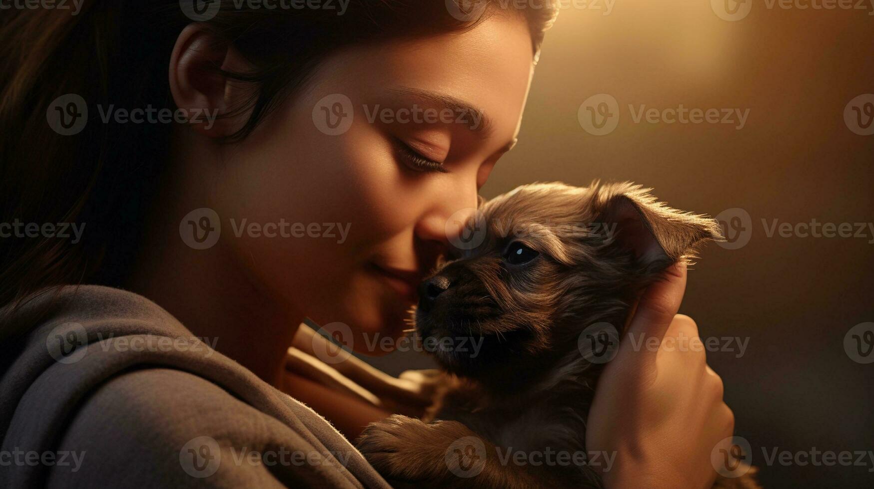 An image portraying the loving bond between a puppy and its human companion, background image, generative AI photo