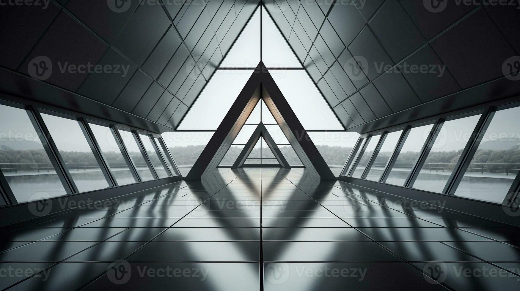 A striking image featuring the geometric beauty of a triangular architectural element, inviting text to explore the principles of geometric design, background image, generative AI photo
