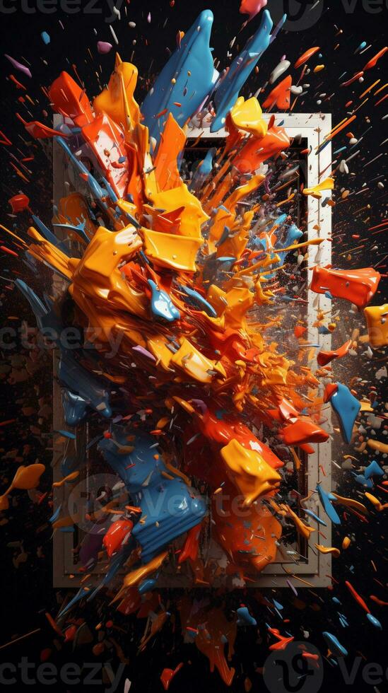 A visually appealing composition showcasing intricate patterns created by paint splatters on a textured surface, allowing space for text, vertical format, background image, generative AI photo