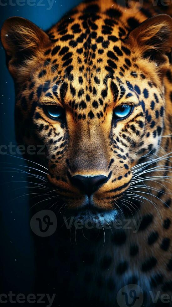 close-up of awesome leopard with textured background and huge space for text, vertical format, background image, generative AI photo