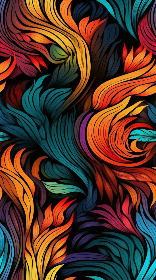 colorful batik pattern, vector, flat design, vertical format, background image, generative AI photo