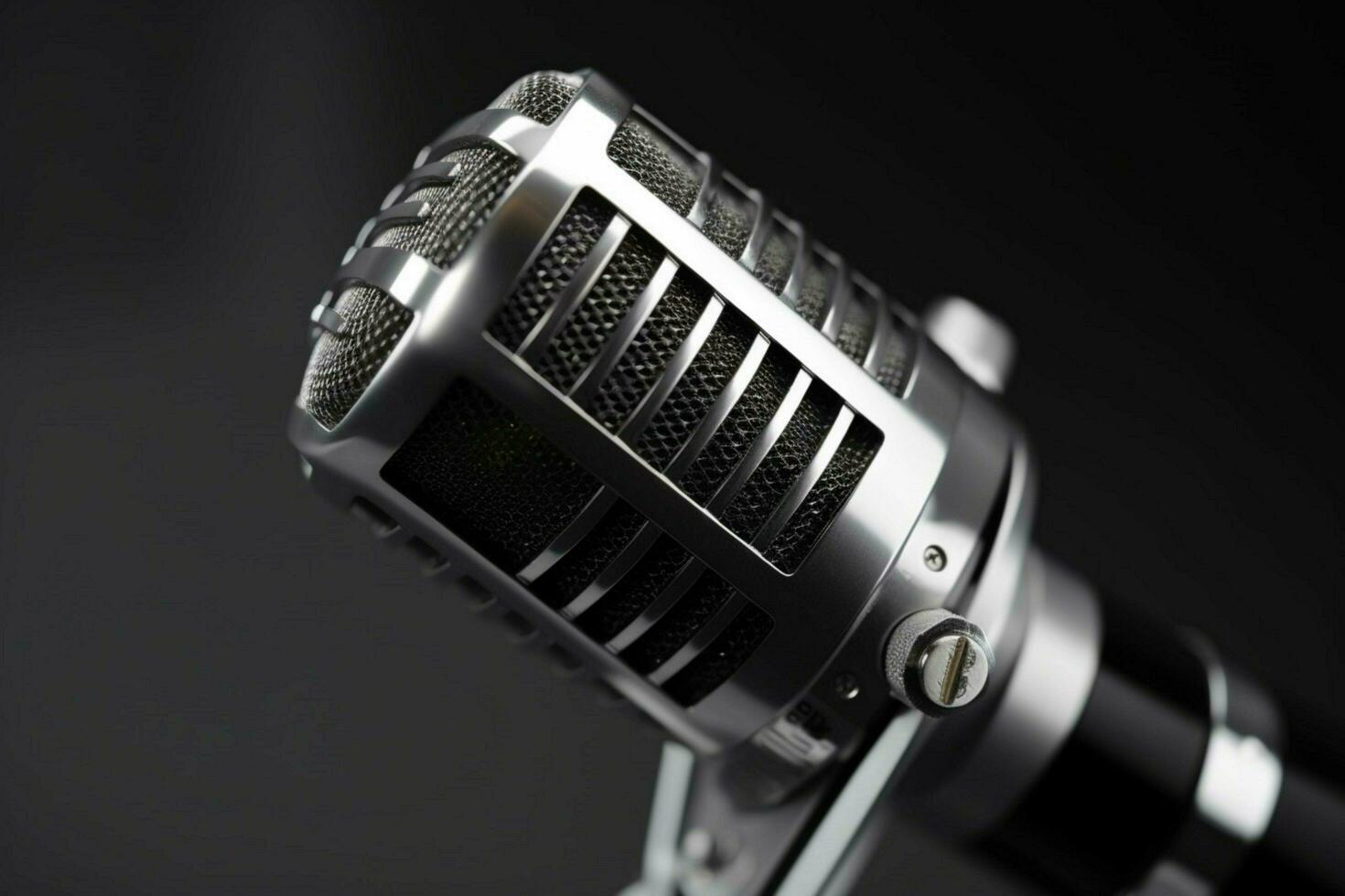 close up of microphone equipment on gray backgrou photo