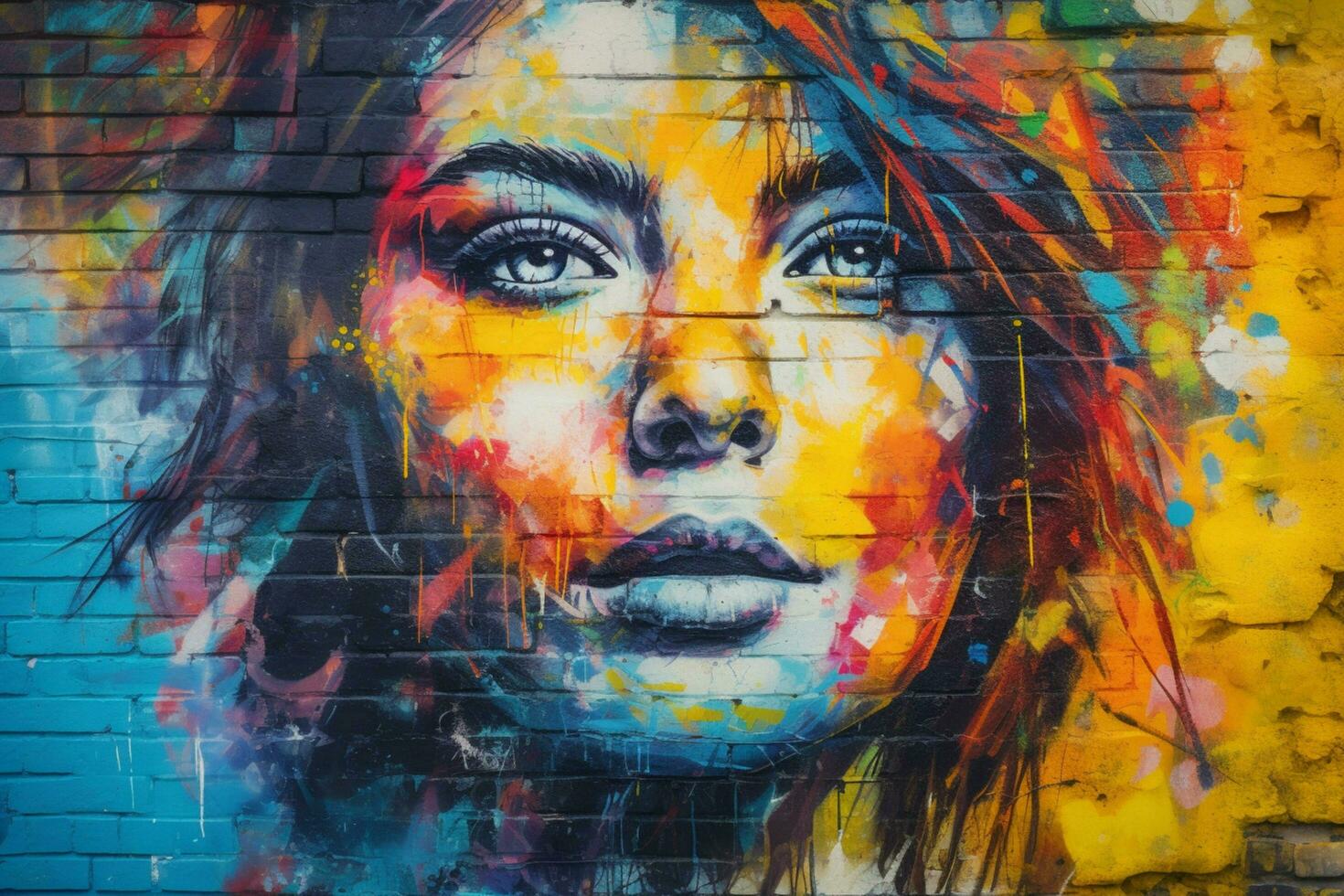 colorful graffiti portrait fresco on grungy stree photo