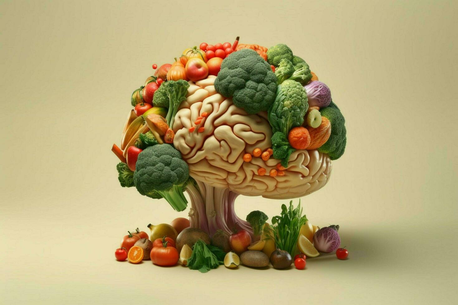 concept art of a brain made out of whole foods photo