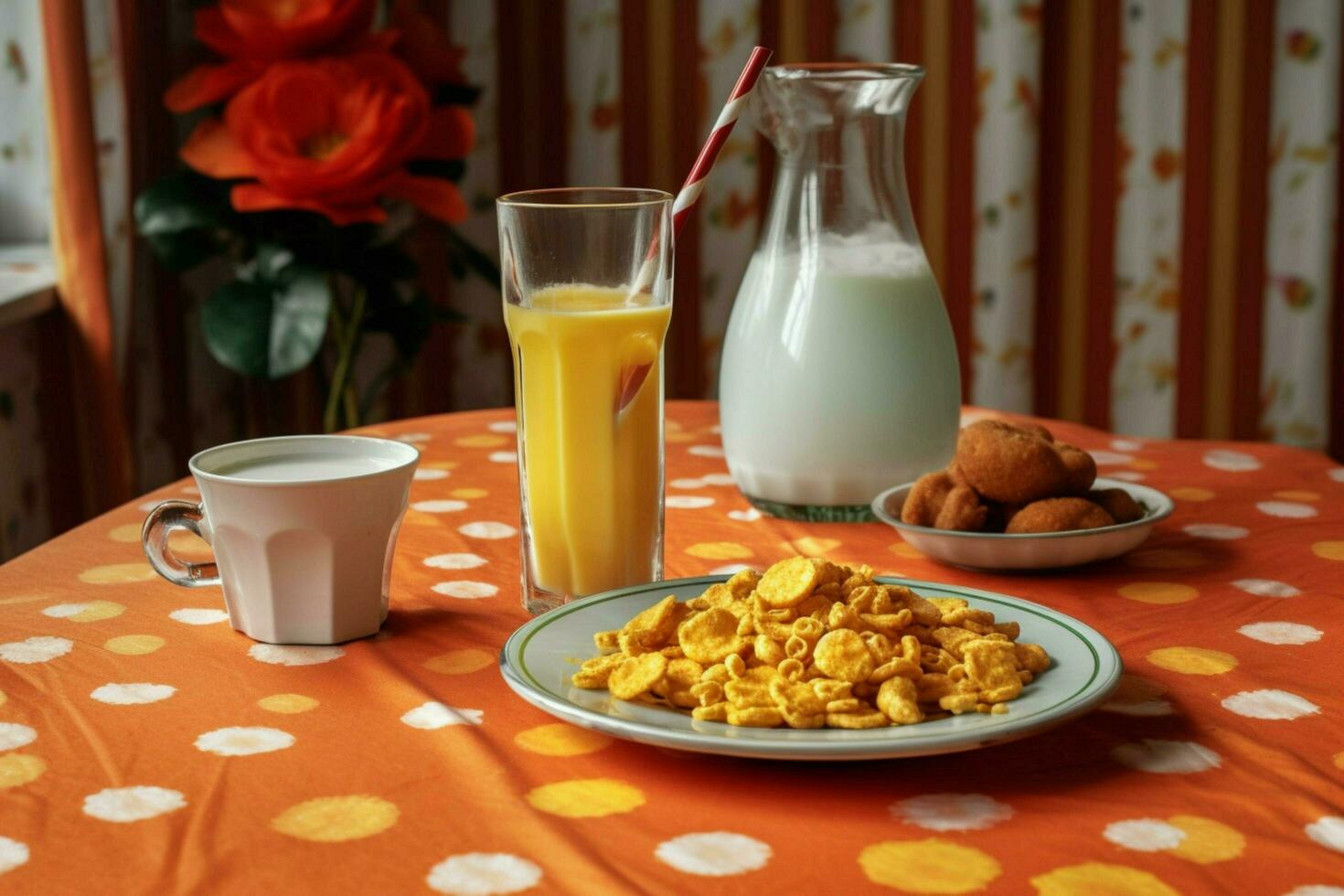 corn flakes milk breakfast photo