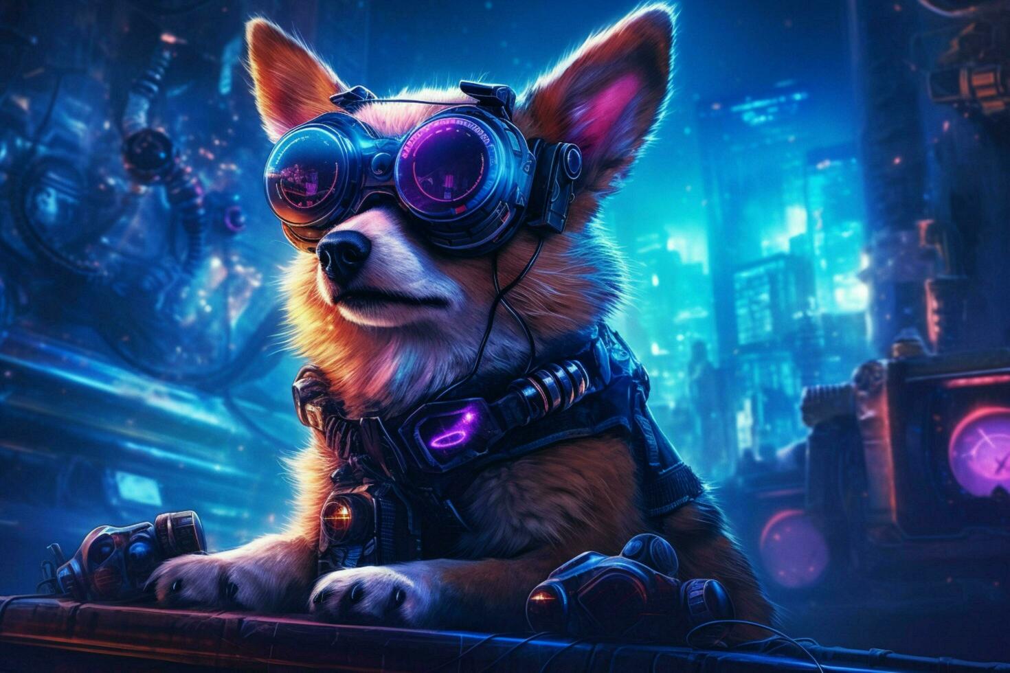 corgi perro cyberpunk noche foto