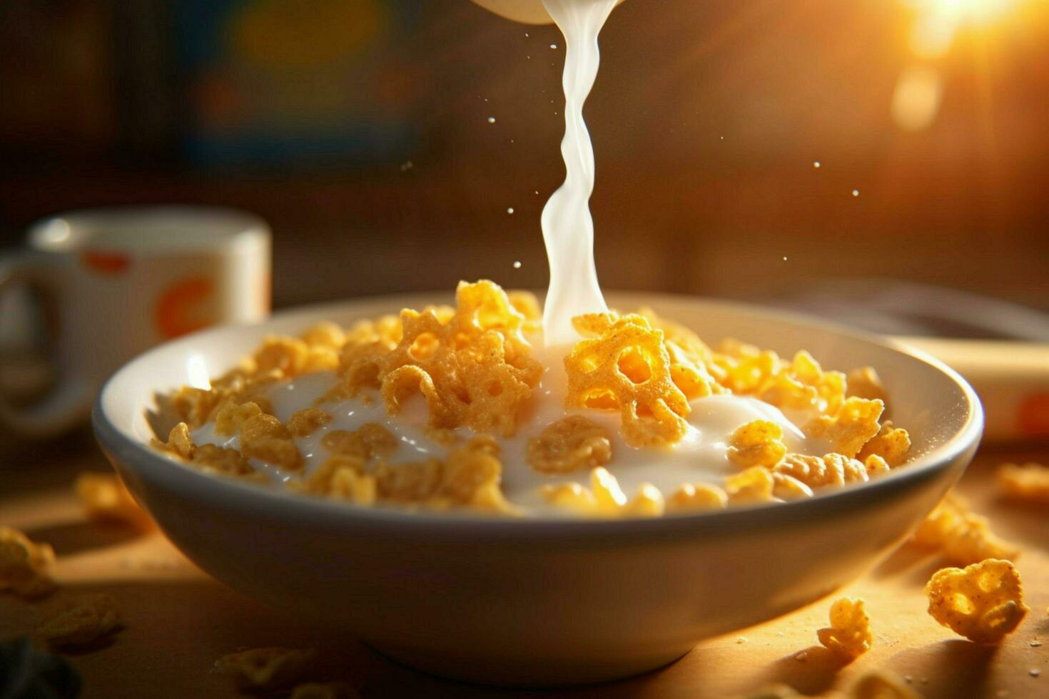 corn flakes milk breakfast photo