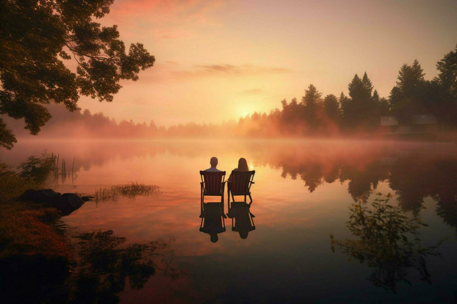 couple lake sunrise morning photo