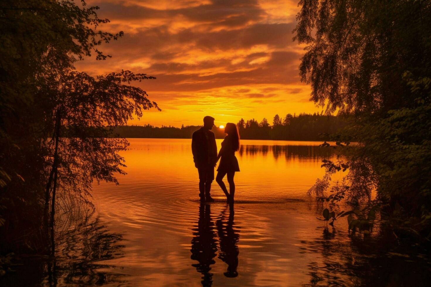 couple lake sunset photo