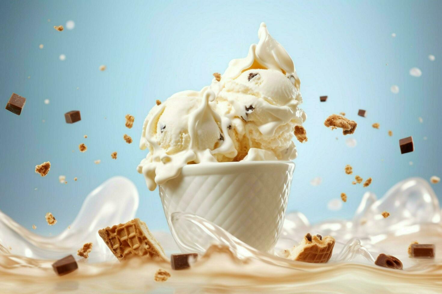 creamy and milky ice cream floating in the air cine photo