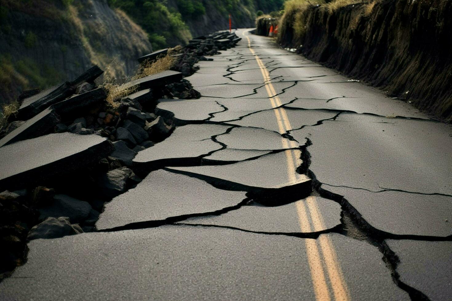 cracks road after earthquake damage photo