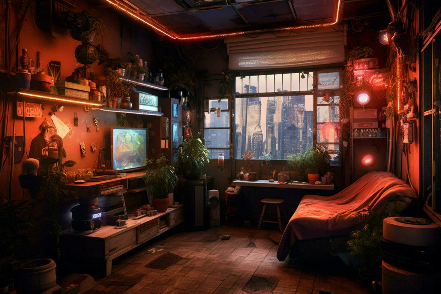 cyberpunk apartment image hd photo