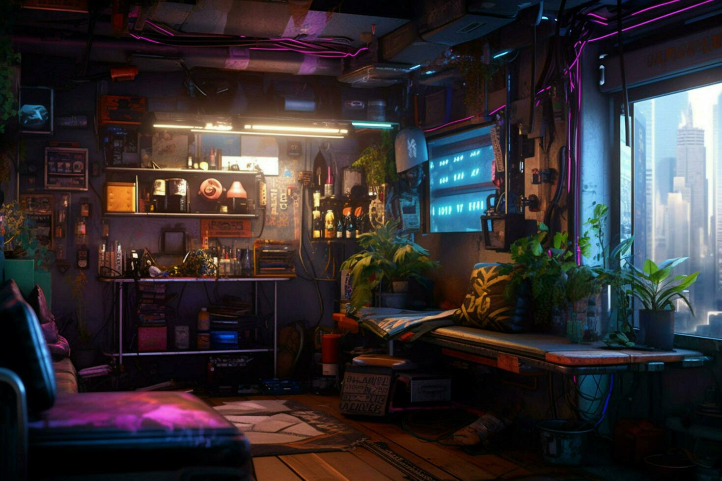 cyberpunk apartment image hd photo